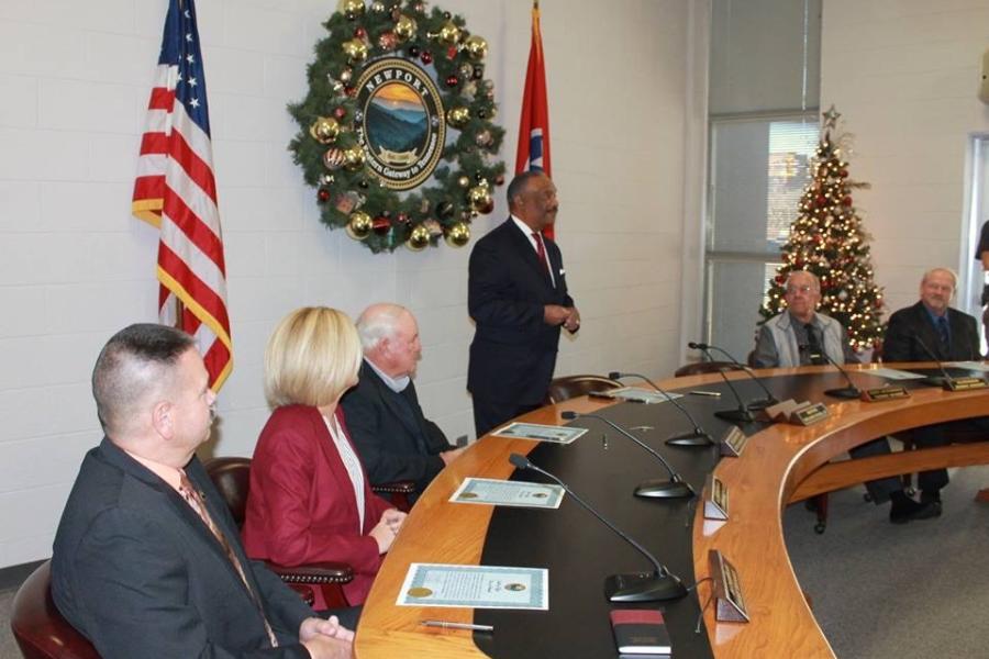 Mayor Roland "Trey" Dykes at a Newport City Council meeting (Photo by Mayor Dykes)