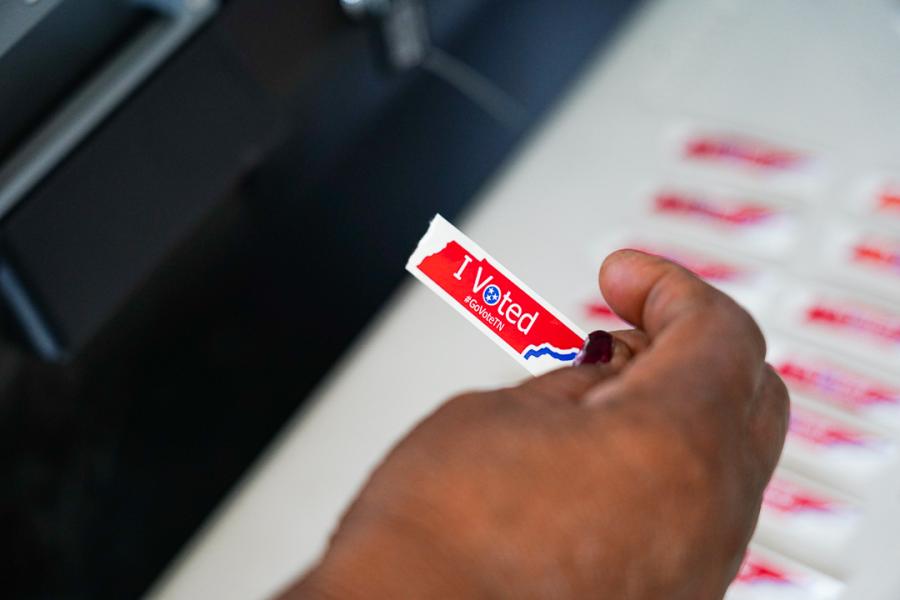 Shelby County Election Commission voter with sticker